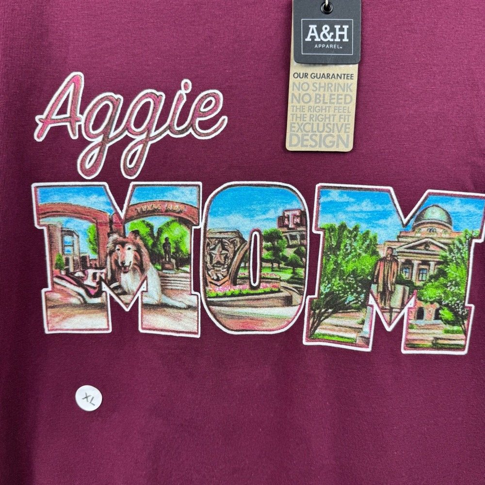 A&H Apparel Aggie Mom T-Shirt Women XL Maroon Texas A&M Collegiate NEW NWT